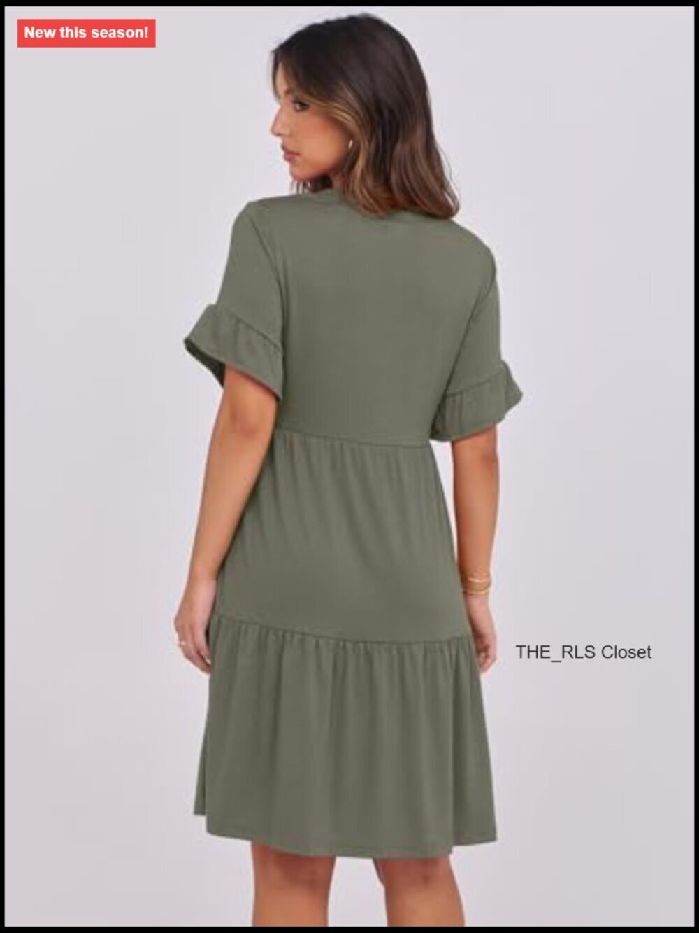 V-Neck Ruffle Sleeve Tiered Mini Dress with Pockets, Soft Rayon Blend - Picture 5 of 7